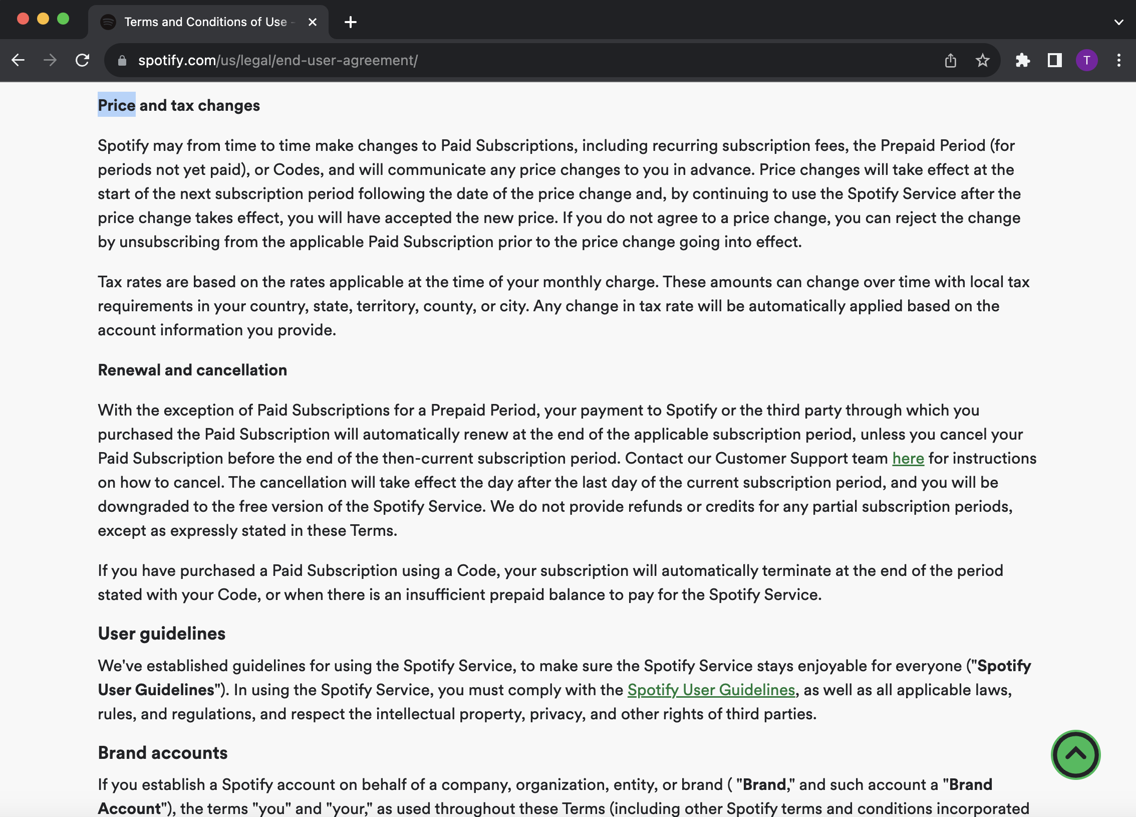 Pricing in Terms and Conditions